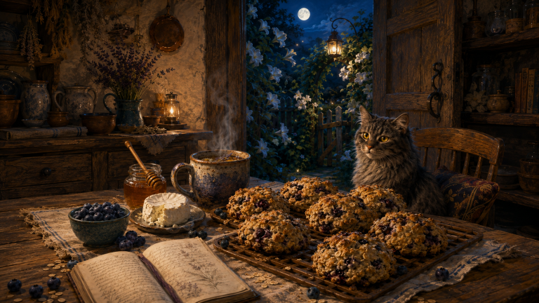 Blueberry, Goat Cheese & Honey Oat Cakes for Moonflower Evenings